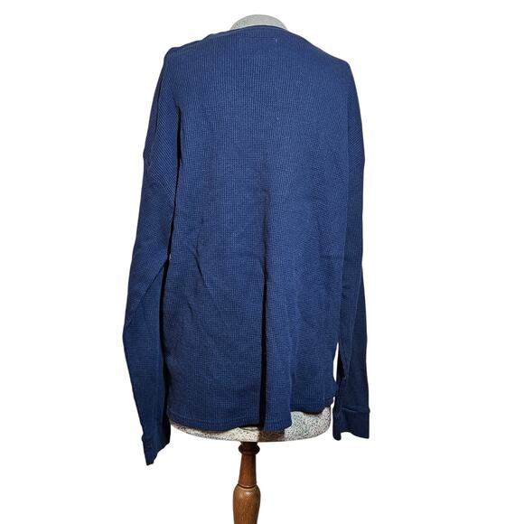 Navy Waffle Knit Cotton Long Sleeve Top Size 2XL - Picture 2 of 3